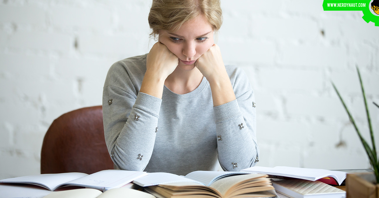 Stressed studying girl