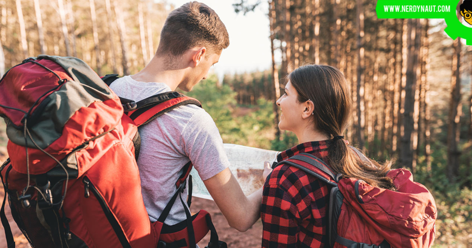 Eco travelling by a couple in a forest