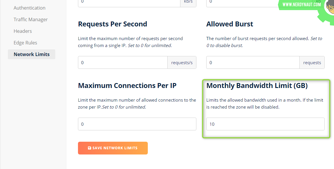 Setting Monthly Bandwidth Limit BunnyCDN