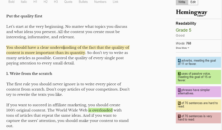 Content Readability Audit with Hemingway Editor