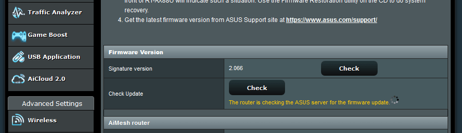 Firmware update WiFi router