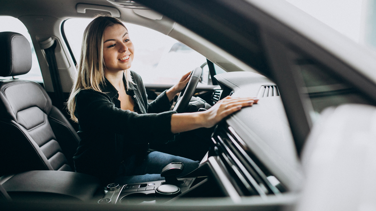 Auto gear car driving by a girl