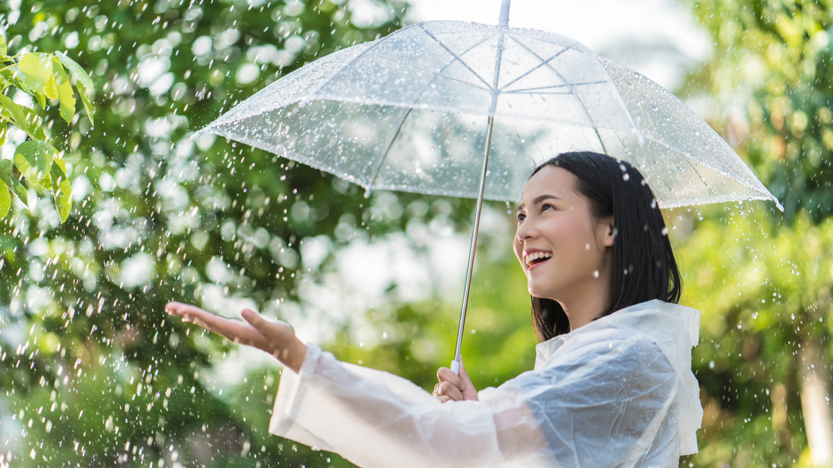 girl while raining