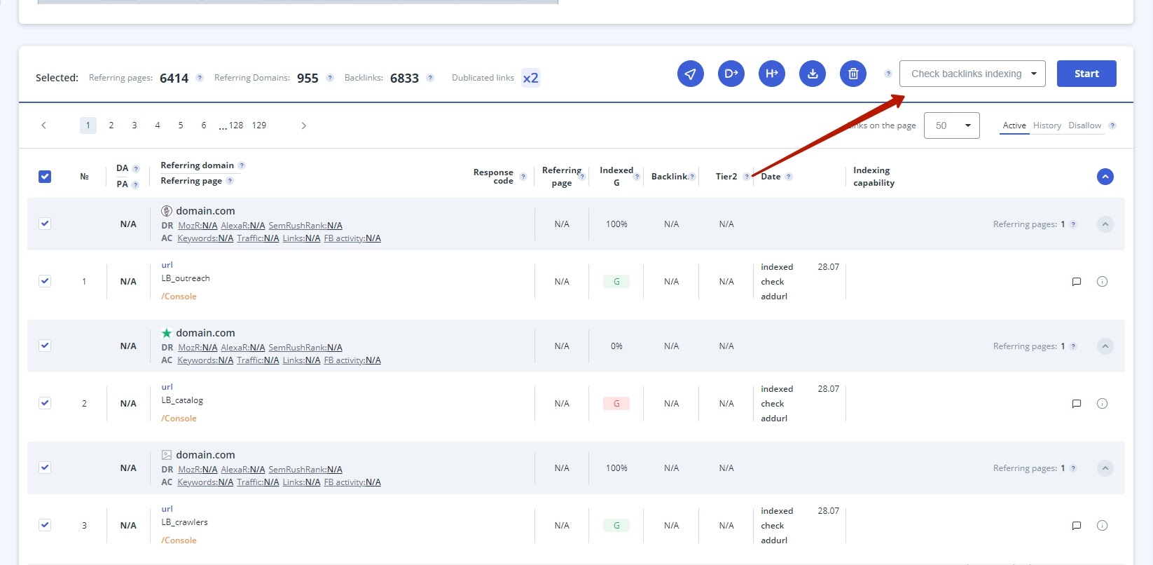 Check index states of backlinks on google using linkbox