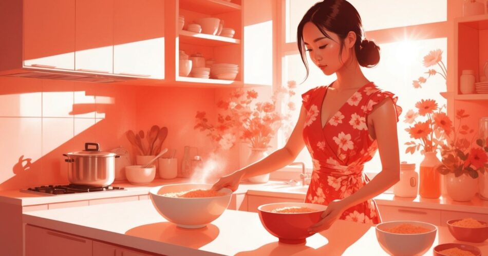 Japanese Girl maintaining the kitchen beautifully
