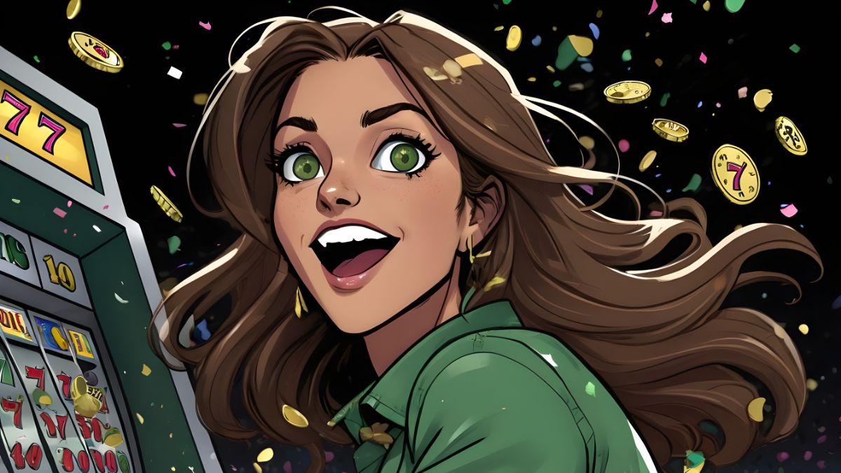 Win Big, Bet Smart: Guide to BetVisa's Perks and Play: A girl wearing a Green cloth is celebrating her victory on slot machine