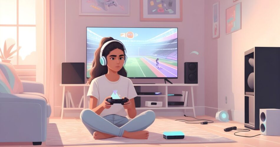 Girl paying PlayStation in the living room - 3 Tips for Keeping Your Gaming Systems Cool