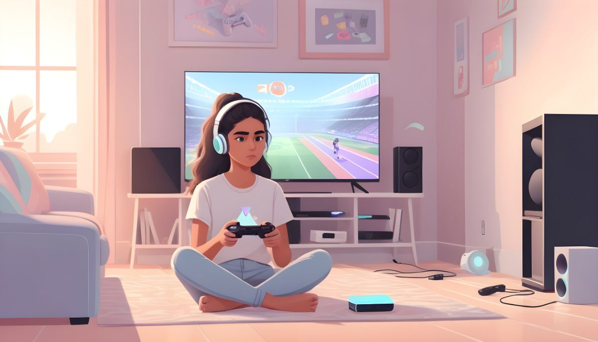 Girl paying PlayStation in the living room - 3 Tips for Keeping Your Gaming Systems Cool