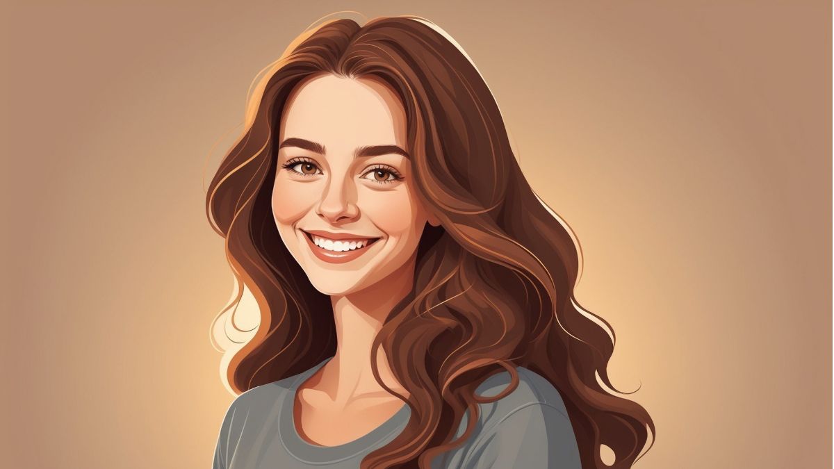 Girl having a bright smile with brown wavy hair