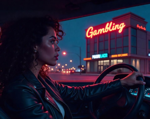 Top 10 Gambling Companies in the World: A girl watching a gambling company building from a Car while Driving